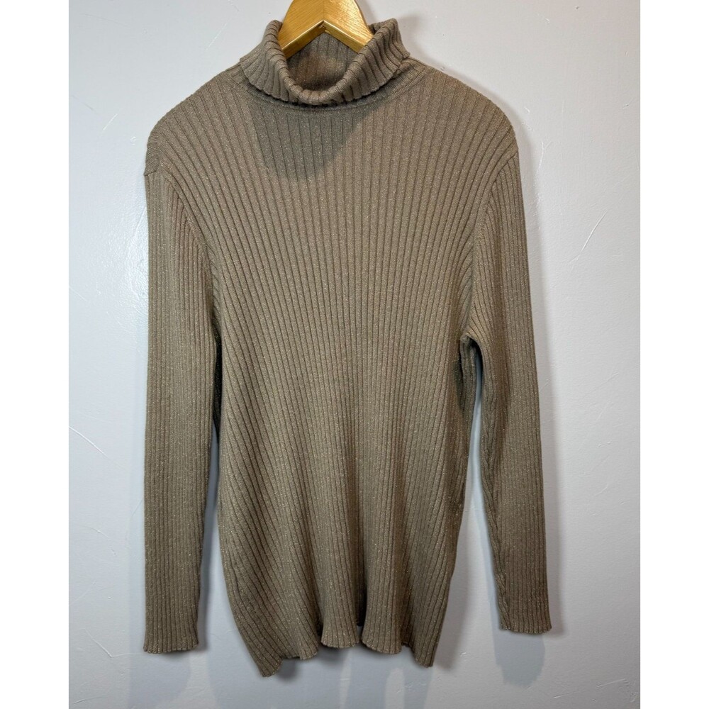 Chico's Long Sleeve Gold Metallic Turtleneck Sweater Size XL Office Party